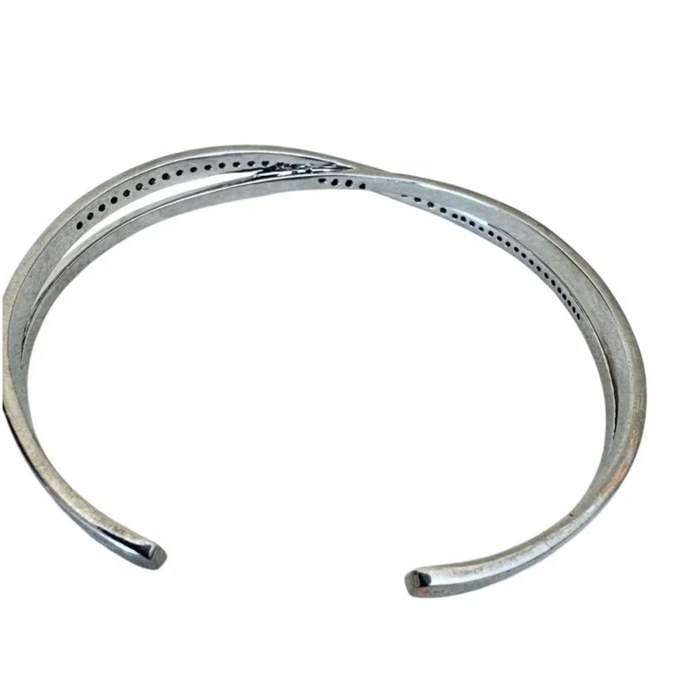 Silver‎ Tone Cuff Bracelet Crystal Crossover Open Bangle Double Band